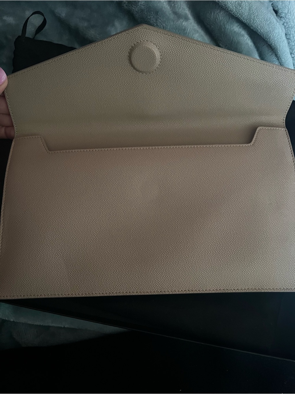 Saint Laurent Beige Envelope YSL Leather Clutch with Gold Logo - Picture 12 of 13